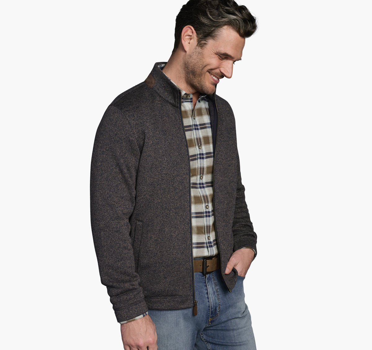 Men's Marled Ribbed Full Zip / Johnston Murphy