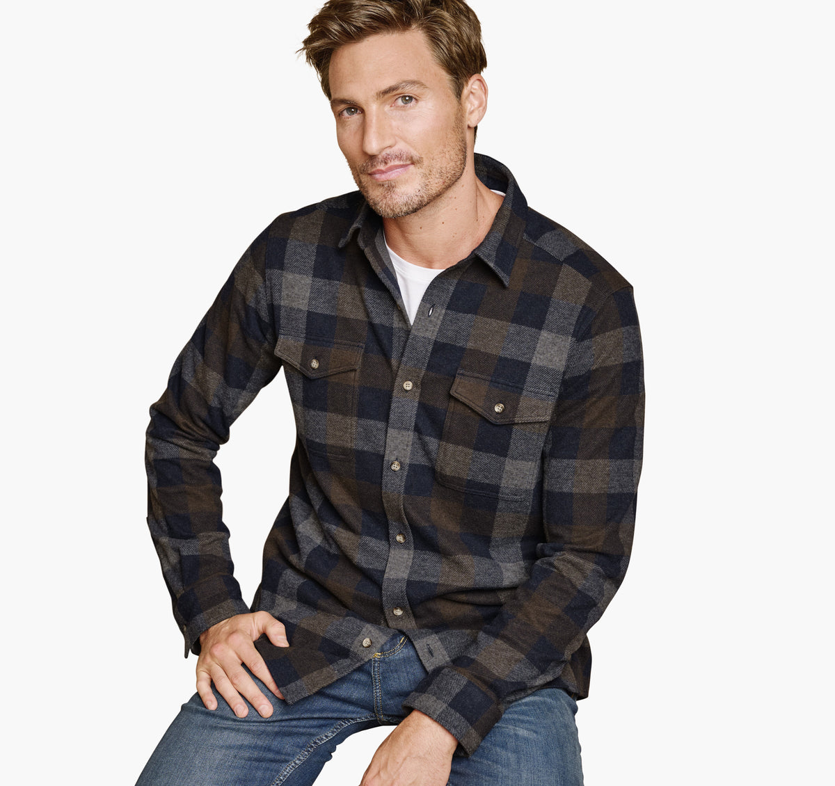 Men's Brushed Button-Front Knit Shirt / Johnston Murphy
