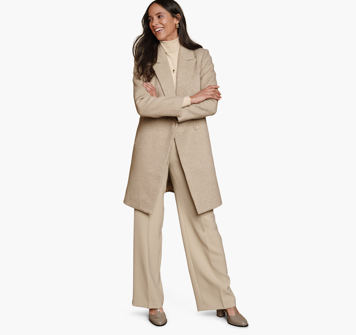 Women's Wool-Blend Coat with Removable Knit Collar / Johnston Murphy