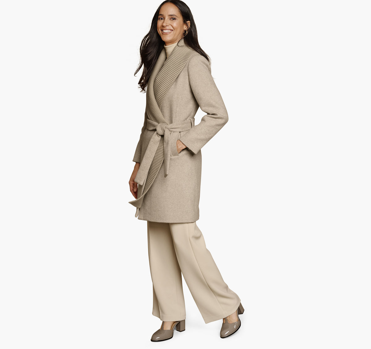 Women's Wool-Blend Coat with Removable Knit Collar / Johnston Murphy