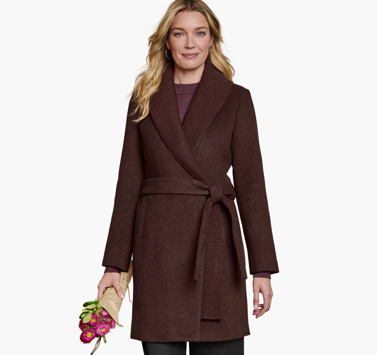 Women's Wool-Blend Coat with Removable Knit Collar / Johnston Murphy