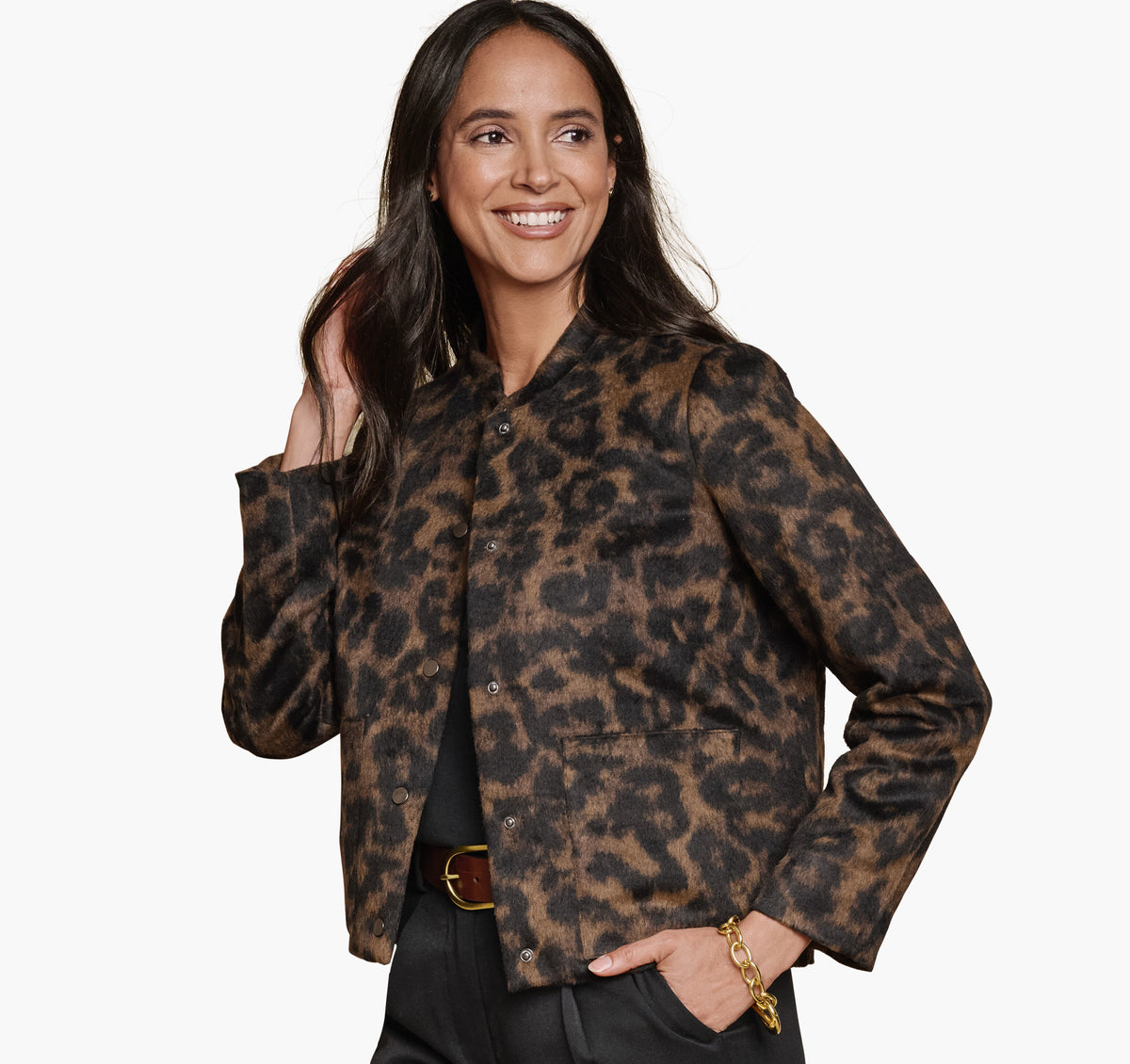 Women's Brushed Leopard-Print Bomber / Johnston Murphy