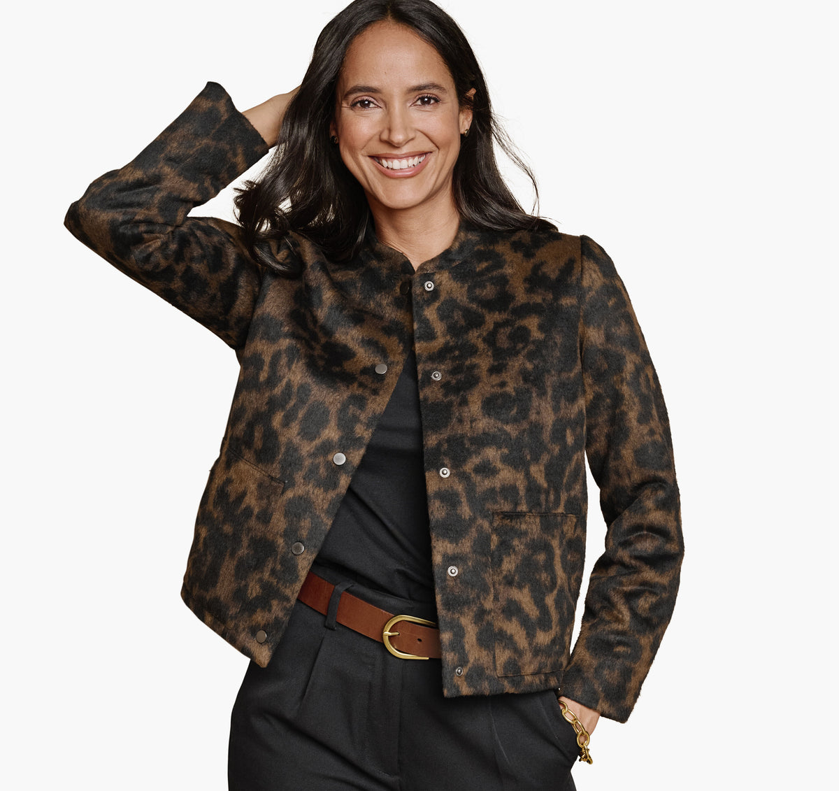 Women's Brushed Leopard-Print Bomber / Johnston Murphy