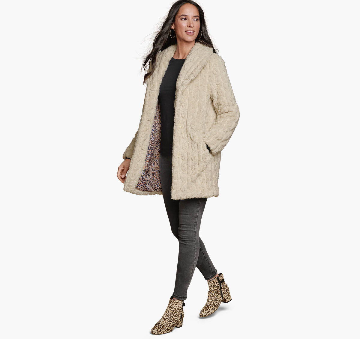 Women's Cable Faux-Fur Coat / Johnston Murphy
