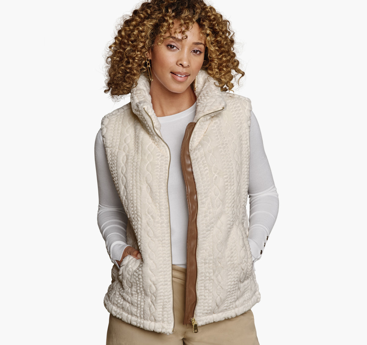 Women's Cable Faux-Fur Vest / Johnston Murphy