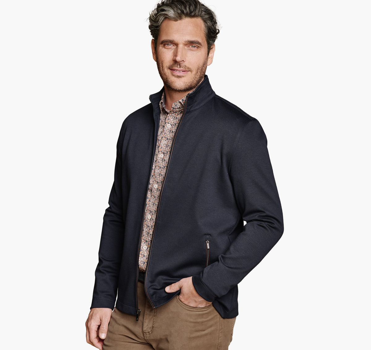 Men's Textured Solid Full Zip / Johnston Murphy