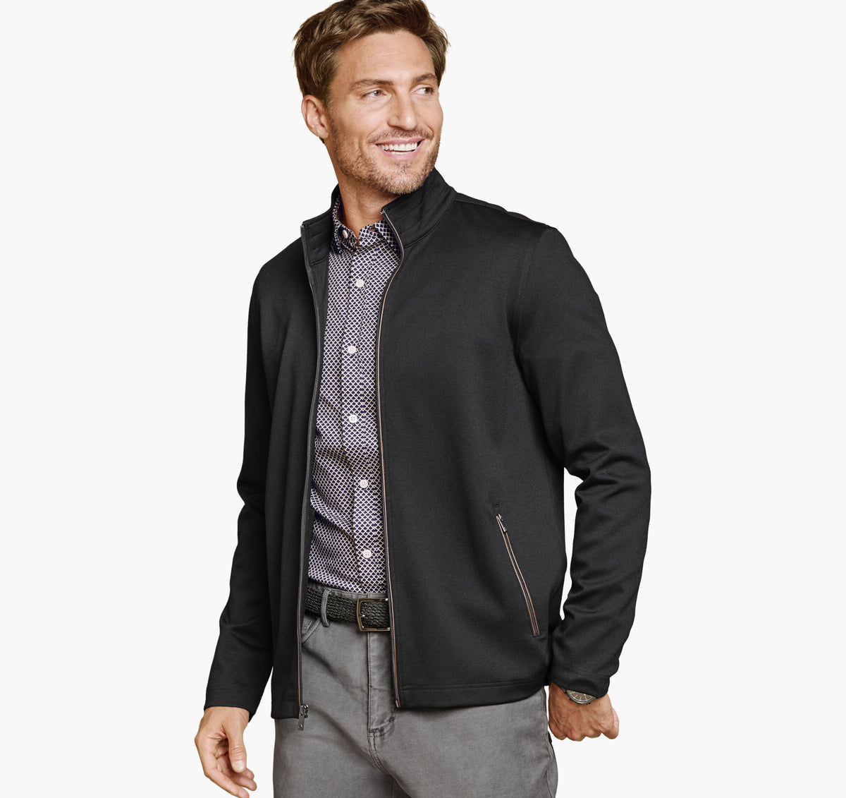 Men's Textured Solid Full Zip / Johnston Murphy
