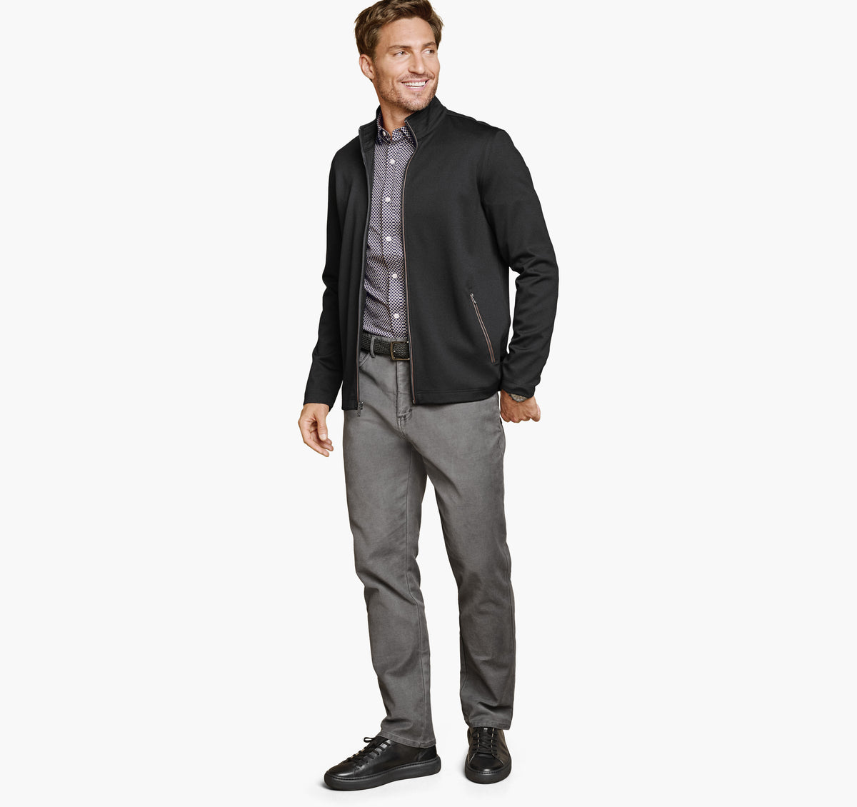 Men's Textured Solid Full Zip / Johnston Murphy