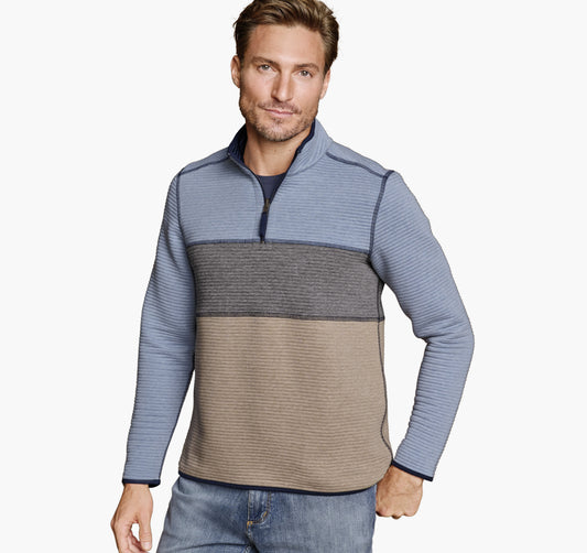 Men's Reversible Colorblock Channel-Quilted Quarter-Zip / Johnston Murphy