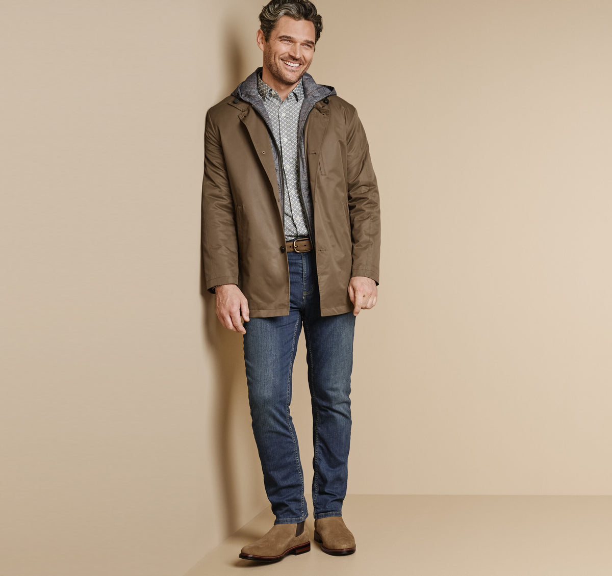 Men's Upton Water-Resistant Raincoat with Removable Liner / Johnston Murphy