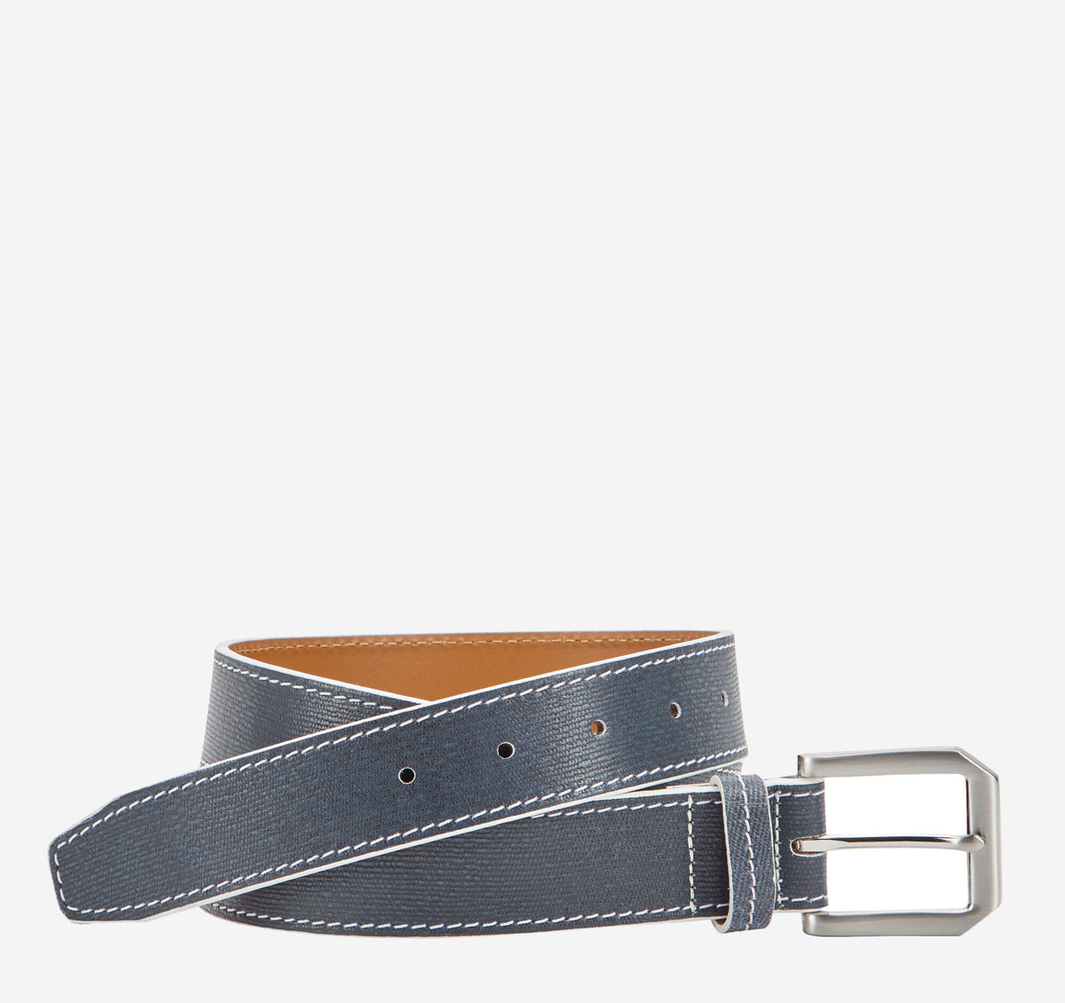 Men's White-Edged Textured Leather Belt / Johnston Murphy